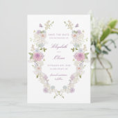 Romantische zachte pastel bloemenbruiloft save the date (Staand voorkant)