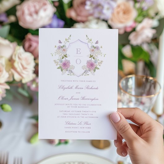 Romantische zachte pastel monogram crest bruiloft kaart