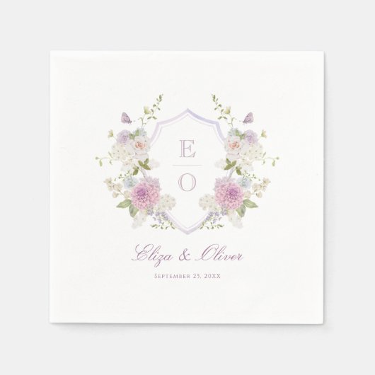 Romantische zachte pastel monogram crest bruiloft servet (Voorkant)