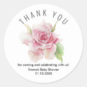 Romantische zachte roze bedankt ronde sticker (Voorkant)