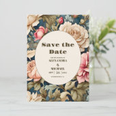 Romantische Zachte Roze Bloemen Bruiloft Save The Date (Staand voorkant)