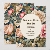 Romantische Zachte Roze Bloemen Bruiloft Save The Date (Voorkant / Achterkant)
