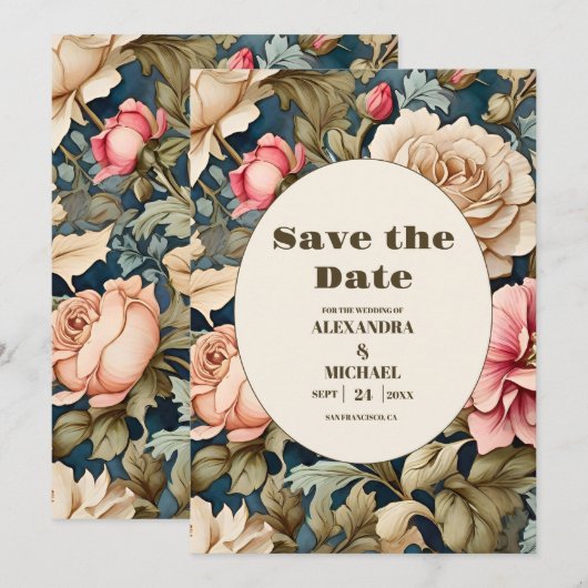Romantische Zachte Roze Bloemen Bruiloft Save The Date (Voorkant / Achterkant)
