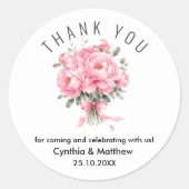 Romantische zachte roze dank je ronde sticker (Voorkant)