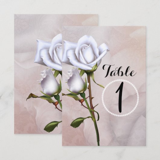 Romantische zachte witte rozen Elegant tafelnummer (Voorkant / Achterkant)