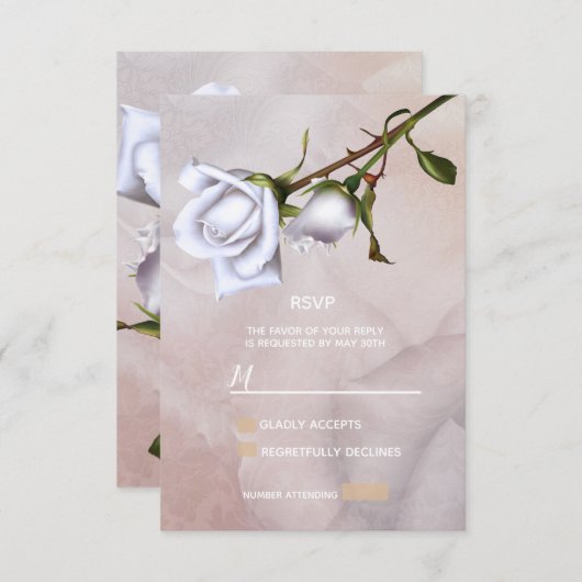 Romantische zachte witte rozen Elegante Bloemen RS RSVP Kaartje (Voorkant / Achterkant)