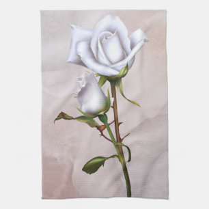 Romantische Zachte Witte Rozen Elegante Bloemrijke Theedoek