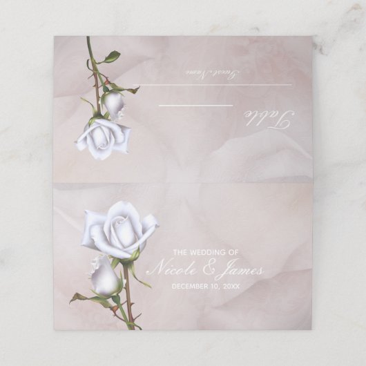 Romantische zachte witte rozen elegante bruiloft t plaatskaartje (Buitenkant ongevouwen)