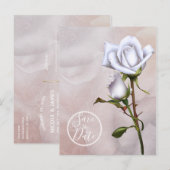 Romantische zachte witte rozen Elegante Save the D Aankondigingskaart (Voorkant / Achterkant)