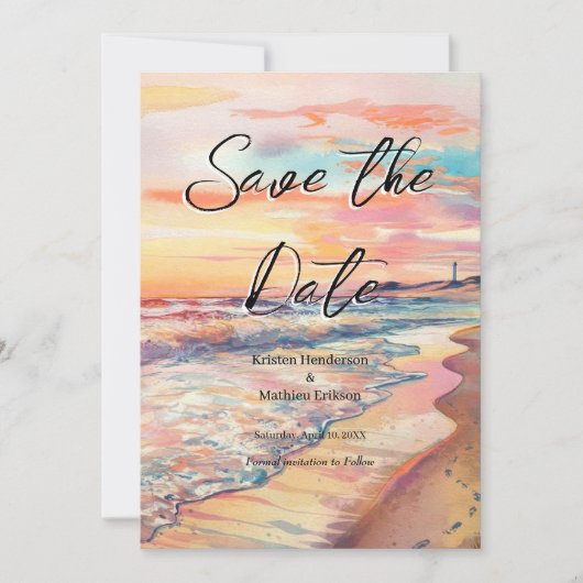 Romantische zandstrand bruiloft save the date (Voorkant)