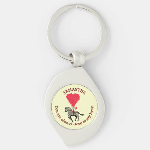 Romantische zebra en rood hart gepersonaliseerd sleutelhanger
