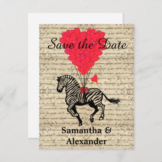 romantische zebra met uitzondering van de datum aankondigingskaart (Voorkant / Achterkant)