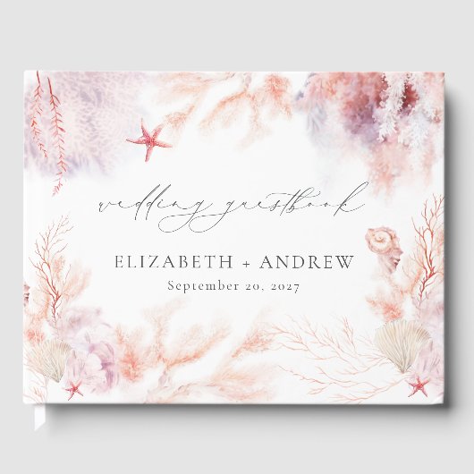 Romantische Zee Schelpen Koralen Onderwater Leven  Gastenboek (Voorkant)