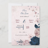Romantische zeemacht en roze bloemen save the date (Voorkant)