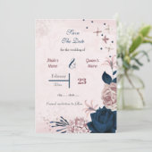 Romantische zeemacht en roze bloemen save the date (Staand voorkant)