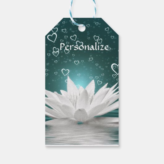 Romantische Zen Witte Lotus & Harten Personalisere Cadeaulabel (Achterkant)