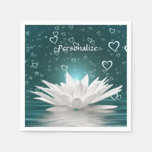 Romantische Zen Witte Lotus & Harten Personalisere Servet (Voorkant)