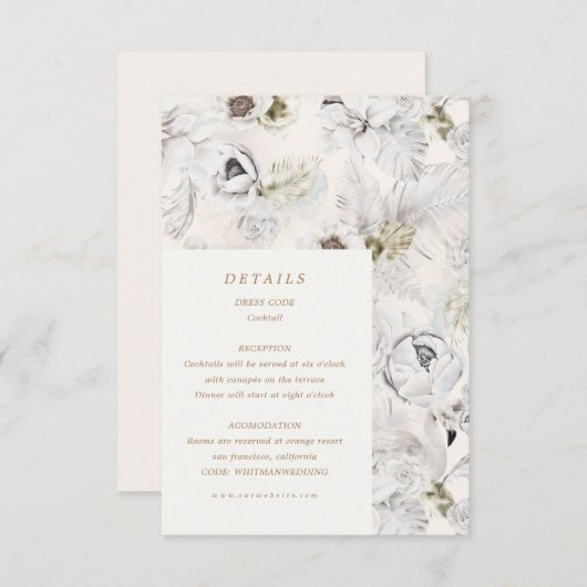 romantische zilveren bloemdetails trouwkaart bijla informatiekaartje (Voorkant / Achterkant)