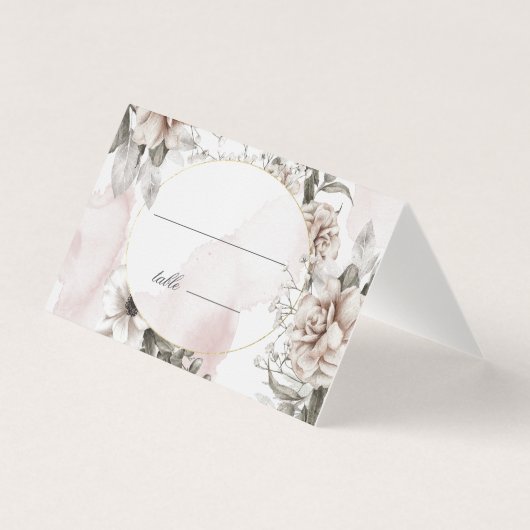 romantische zilveren blush bloemenbruiloft tafel k kaart (Voorkant)