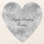 Romantische Zilveren Glitters Feestelijke Verjaard Kartonnen Onderzetters (Voorkant)