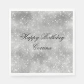 Romantische Zilveren Glitters Feestelijke Verjaard Servet (Voorkant)
