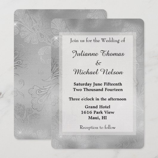 Romantische Zilveren Kant Bruiloft Kaart (Voorkant / Achterkant)