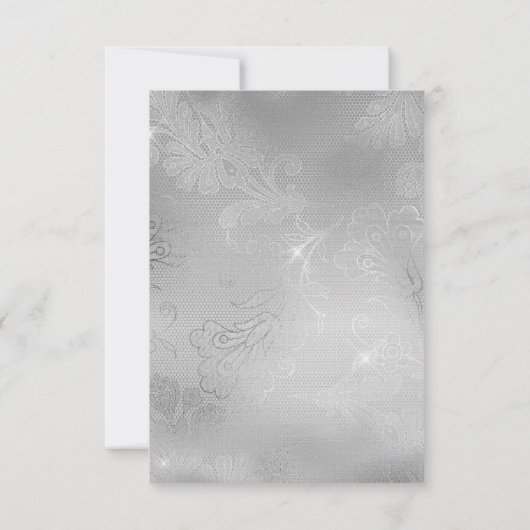 Romantische Zilveren Kant Bruiloft RSVP Kaartje (Achterkant)