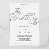 Romantische zilverfolie kalligrafie Lijst bruiloft Folie Uitnodiging (Voorkant)