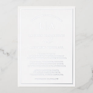 Romantische zilverfolie monogram rand bruiloft folie uitnodiging