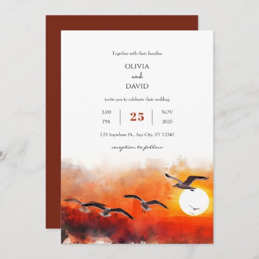 Romantische zomer zeemeeuw horizon kunst strand br kaart (Voorkant / Achterkant)