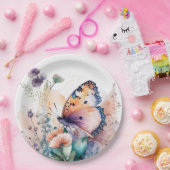 Romantische zomerbloemen en vlinder papieren bordje (Feest)