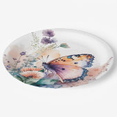 Romantische zomerbloemen en vlinder papieren bordje (Gekanteld)