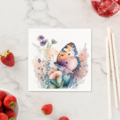 Romantische zomerbloemen en vlinder servet (Insitu)