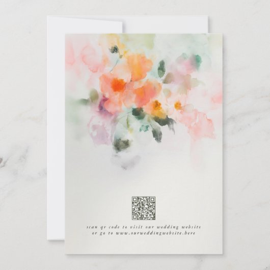 Romantische Zomerbloemen QR Code Fotobruiloft Save The Date (Achterkant)