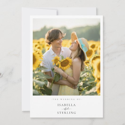 Romantische zonnebloem foto minimalistische bruilo kaart (Voorkant)