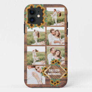 Romantische Zonnebloem Goud Wit Paar Fotocollage Case-Mate iPhone Case