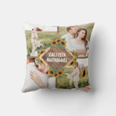 Romantische zonnebloem goud witte koppel fotocolla kussen (Achterkant)