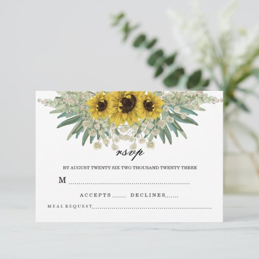 Romantische zonnebloem Waterverf Patroon RSVP Kaartje (Staand voorkant)