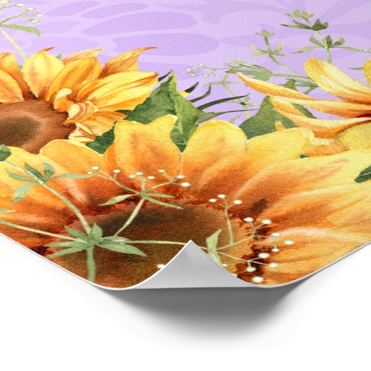 Romantische Zonnebloem Waterverf Pensioen Party Poster (Hoek)