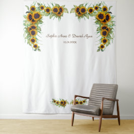 Romantische Zonnebloemen Bruiloft Houten Fotohokje Wandkleed