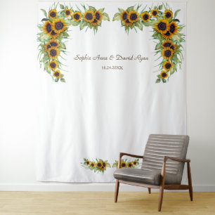 Romantische Zonnebloemen Bruiloft Houten Fotohokje Wandkleed