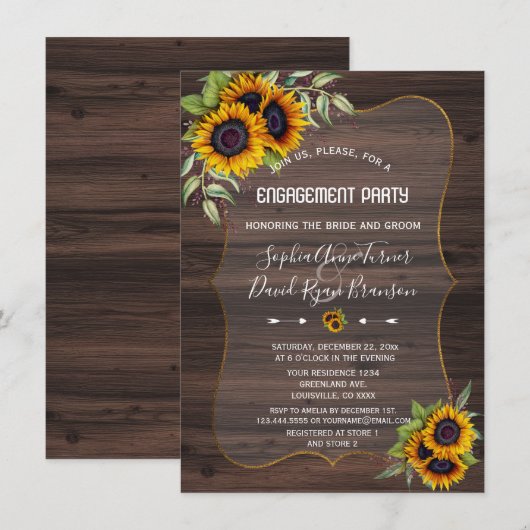 Romantische Zonnebloemen Hout Engagement Party Kaart (Voorkant / Achterkant)