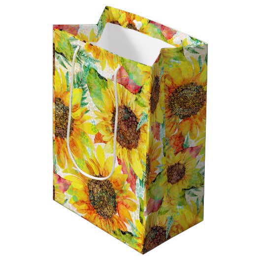 Romantische zonnebloemen Middelgrote Gift Bag Medium Cadeauzakje (Voorkant Gekanteld)