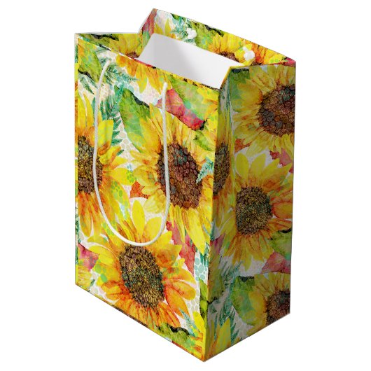 Romantische zonnebloemen Middelgrote Gift Bag Medium Cadeauzakje (Achterkant Gekanteld)