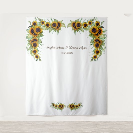 Romantische Zonnebloemen Trouwfeest Houten Fotohok Wandkleed (Voorkant)