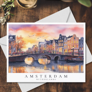 Romantische zonsondergang Amsterdam Canal Waterver Briefkaart
