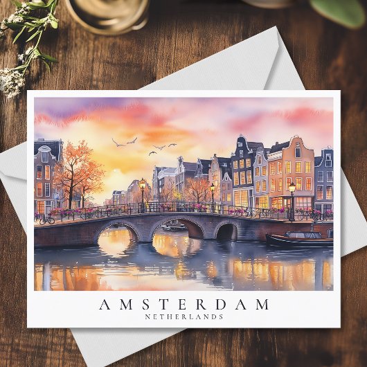 Romantische zonsondergang Amsterdam Canal Waterver Briefkaart