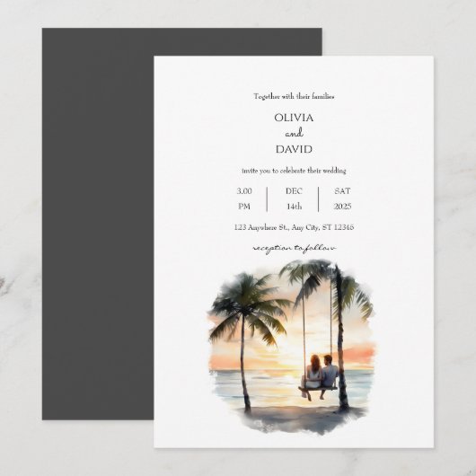 Romantische Zonsondergang Beachside Swing Palm Tre Kaart (Voorkant / Achterkant)