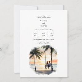 Romantische Zonsondergang Beachside Swing Palm Tre Kaart