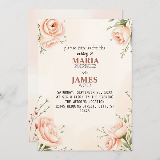 Romantische Zonsondergang Bloemige Trouw Uitnodigi Kaart (Voorkant / Achterkant)